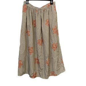 Vintage 70s Orange Flower Skirt Evanna New York Skirt Satiny Size 16 Y2K Striped